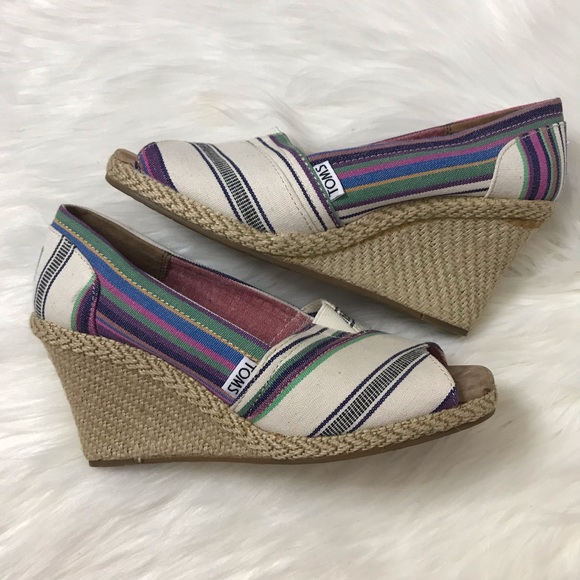 Toms Shoes - Toms Stella striped peeptoe wedges